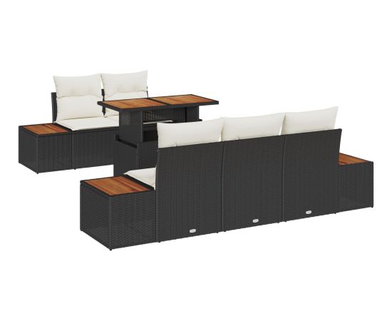 Zestaw ogrodowy vidaXL 6 części Czarny, Brązowy Rattan, Drewno, Poliester Dārza mēbeļu komplekti