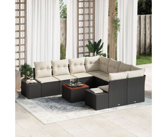 vidaXL Zestaw sofy ogrodowej  9-elementowy Czarno-kremowy Dārza mēbeļu komplekti