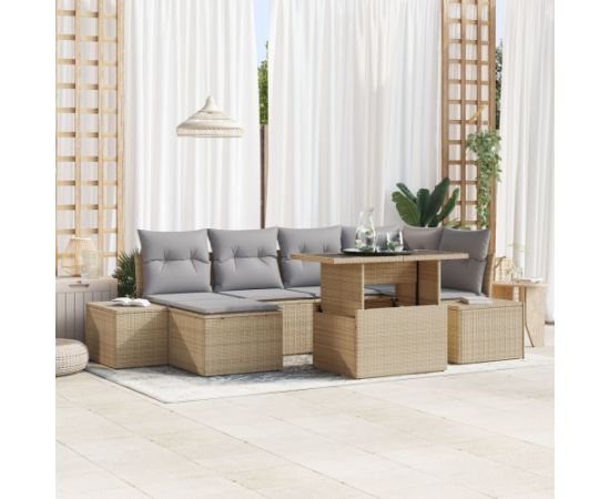 Vidaxl Zestaw sof ogrodowych Zestaw 7 Beżowy, Szary Rattan, Poliester Dārza mēbeļu komplekti