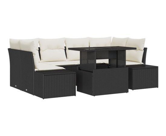 Vidaxl Zestaw Sof Ogrodowych Zestaw 7 Czarny i Kremowy Dārza mēbeļu komplekti