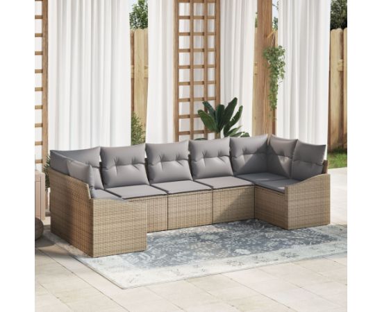 Vidaxl Zestaw sof ogrodowych Zestaw 7 Beżowy, Szary Rattan, Poliester Dārza mēbeļu komplekti