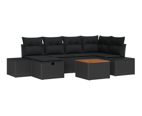 Zestaw sof ogrodowych vidaXL 7-elementowy Czarny Polirattan Dārza mēbeļu komplekti