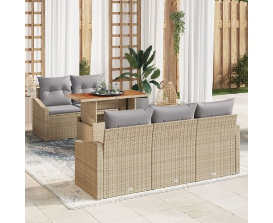 vidaXL Zestaw sof ogrodowych 6-elementowy Beżowy Polirattan Dārza mēbeļu komplekti