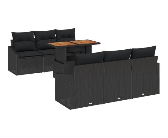 vidaXL Zestaw Sof Ogrodowych 7 Części Czarny Polirattan Sofy na Zewnątrz Dārza mēbeļu komplekti