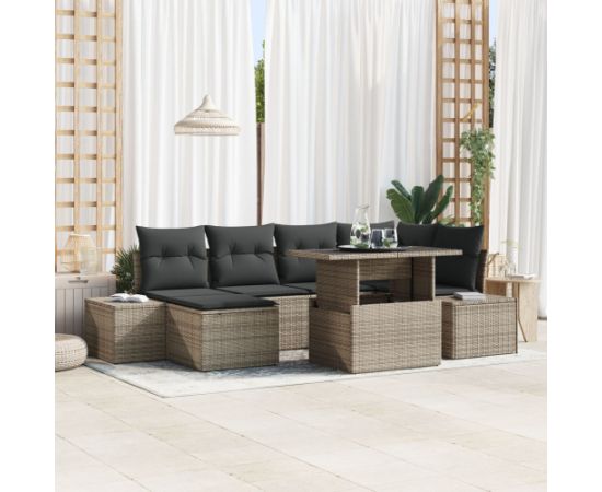 vidaXL Zestaw sofy ogrodowej 7-elementowy Beżowy Rattan, Poliester Dārza mēbeļu komplekti