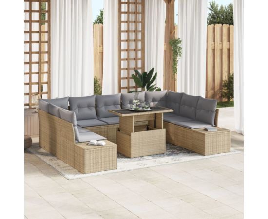 vidaXL Zestaw Sof Ogrodowych 10-Częściowy Beżowy Rattan Nowoczesny Dārza mēbeļu komplekti
