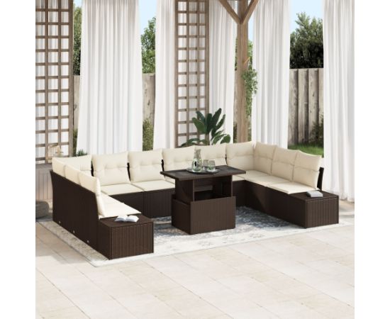 vidaXL Zestaw Sof Ogród Zestaw 11 Beżowy i Ciemnobrązowy Dārza mēbeļu komplekti