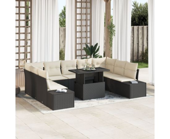 Zestaw sof ogrodowych vidaXL Zestaw 10 Czarny, Beżowy Polirattan, Tkanina Dārza mēbeļu komplekti