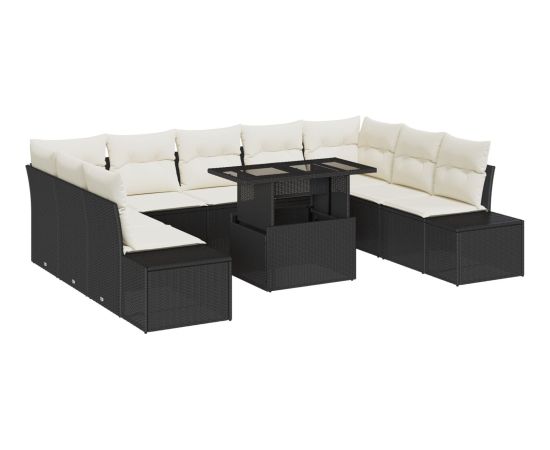 Zestaw sof ogrodowych vidaXL Zestaw 10 Czarny, Beżowy Polirattan, Tkanina Dārza mēbeļu komplekti