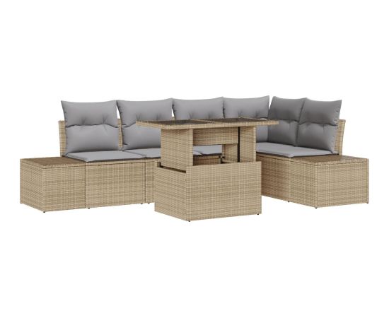 Zestaw sofy ogrodowej vidaXL 6 elementów Beżowy, Szary Rattan, Poliester Dārza mēbeļu komplekti