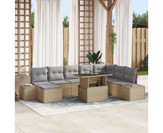 vidaXL Zestaw Sofy Ogrodowej Zestaw 9 Elementów Beżowy Rattan Dārza mēbeļu komplekti