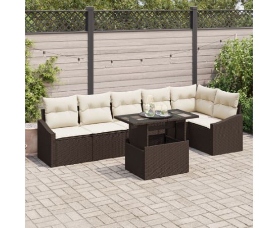 vidaXL Zestaw Sofy Ogrodowej 7 Elementów Brązowy Rattan Dārza mēbeļu komplekti