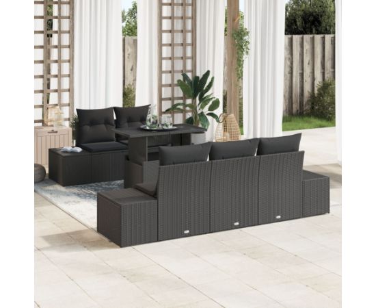 vidaXL Zestaw sof ogrodowych Zestaw 6 Czarny Polietylenowy rattan Dārza mēbeļu komplekti