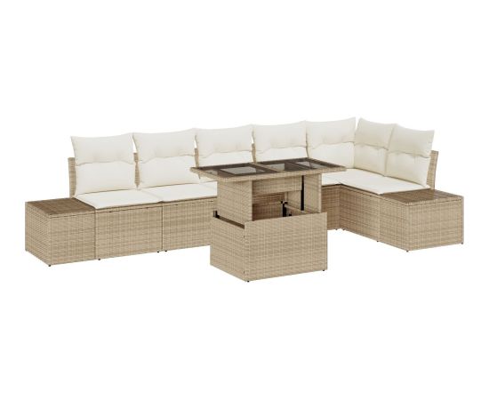 Zestaw sof ogrodowych vidaXL Zestaw 7 Beżowy, Kremowy Rattan, Poliester Dārza mēbeļu komplekti