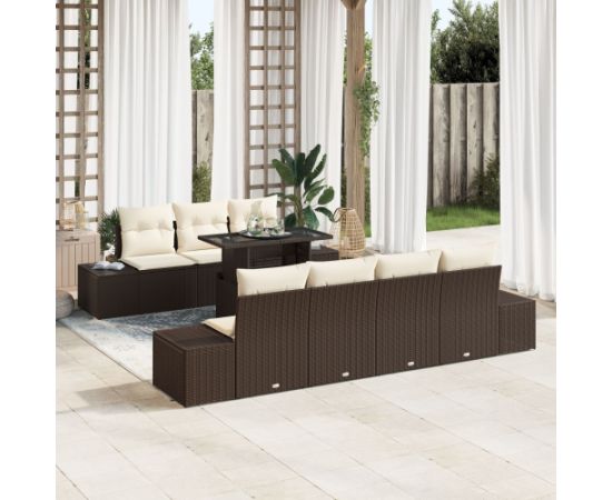 vidaXL Zestaw sof ogrodowych 8 części Brązowy, Kremowy Rattan, Poliester Dārza mēbeļu komplekti