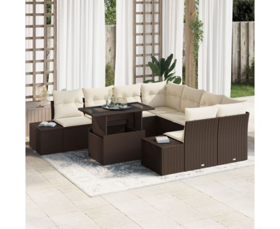 vidaXL Zestaw ogrodowy 9-elementowy Brązowy Rattan Dārza mēbeļu komplekti