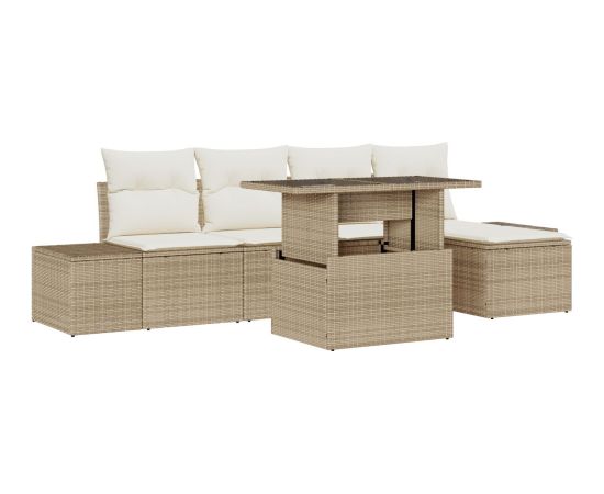 vidaXL Zestaw Sofy Ogrodowej 6 Elementów Beżowy Rattan Sofa Ogrodowa Dārza mēbeļu komplekti