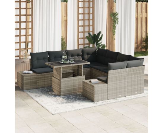 Zestaw sof ogrodowych vidaXL Zestaw 9 Beżowy, ciemnoszary Rattan Dārza mēbeļu komplekti