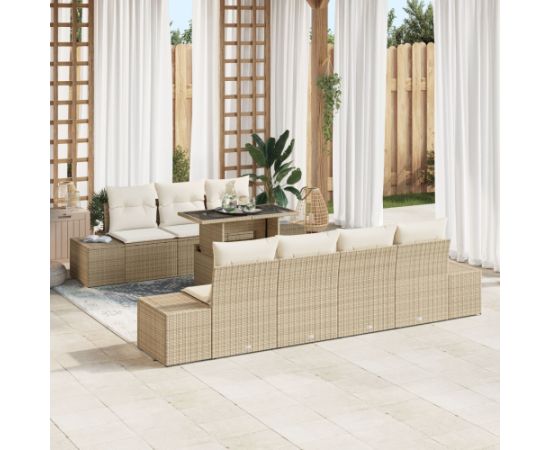 vidaXL Zestaw sof ogrodowych Zestaw 8 Beżowy Polirattan Stół ogrodowy Dārza mēbeļu komplekti