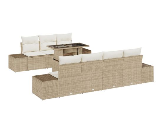 vidaXL Zestaw sof ogrodowych Zestaw 8 Beżowy Polirattan Stół ogrodowy Dārza mēbeļu komplekti