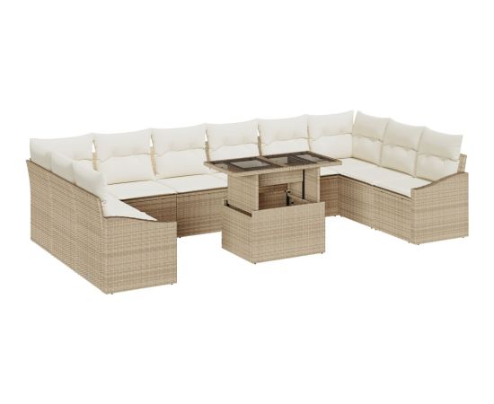 Zestaw Sof ogrodowych vidaXL 11 sztuk Beżowy Rattan, Tkanina Dārza mēbeļu komplekti