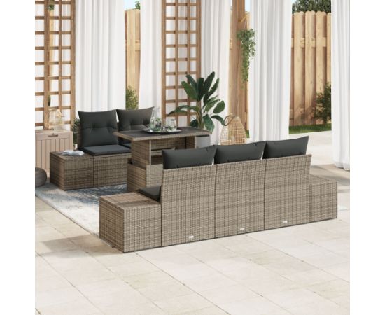 vidaXL Zestaw ogrodowy 6-elementowy Szary Rattan, Poliester Dārza mēbeļu komplekti