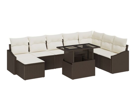 vidaXL Zestaw Sof Ogrodowych Zestaw 9 Beżowe poduszki, brązowa rama Rattan Dārza mēbeļu komplekti