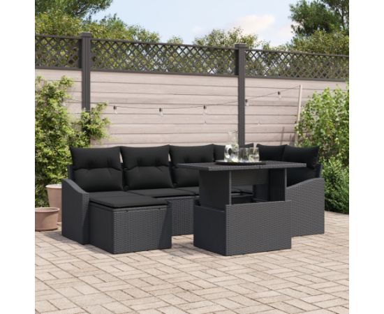 vidaXL 7-częściowy zestaw sof ogrodowych 7-elementowy zestaw Czarny Dārza mēbeļu komplekti