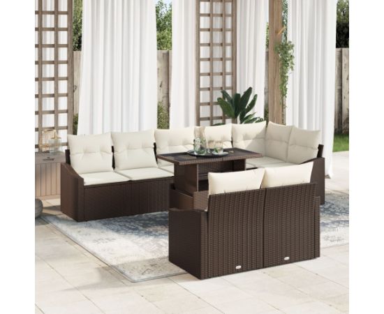 vidaXL Zestaw Sof Ogrodowych 9 Części Brązowy i Kremowy Rattan i Poliester Dārza mēbeļu komplekti