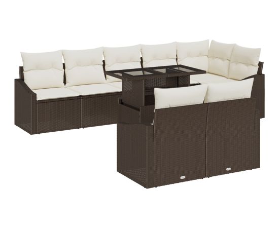 vidaXL Zestaw Sof Ogrodowych 9 Części Brązowy i Kremowy Rattan i Poliester Dārza mēbeļu komplekti