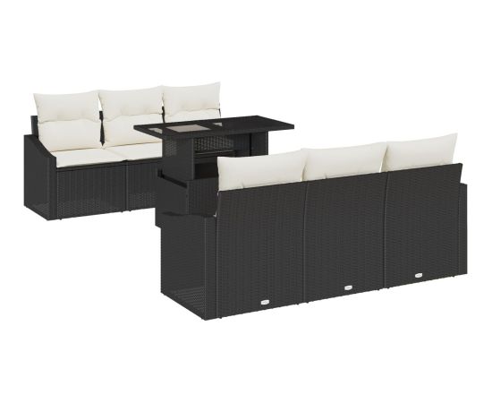 vidaXL Zestaw Sofy Ogrodowej 7-częściowy Czarny i Kremowy Dārza mēbeļu komplekti