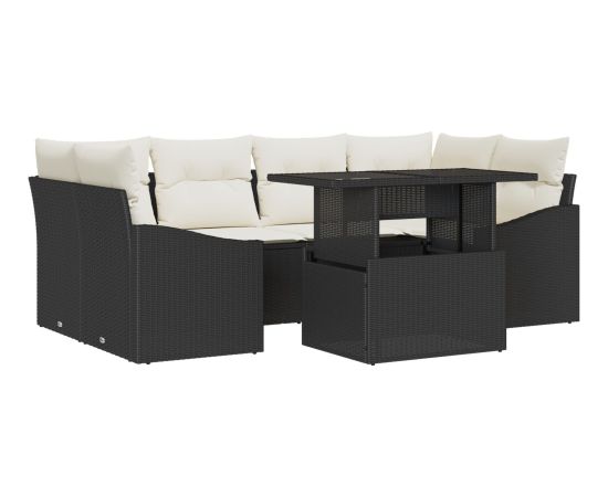 vidaXL Zestaw sof ogrodowych Zestaw 7 Czarna sofa z kremowymi poduszkami Dārza mēbeļu komplekti