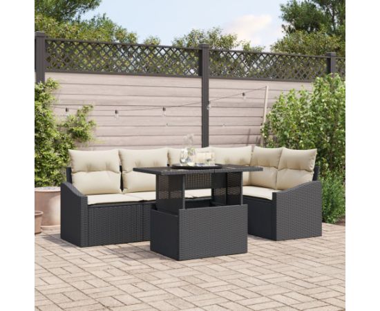 Zestaw Kanapowy vidaXL Zestaw 6 elementów Czarny Rattan Dārza mēbeļu komplekti