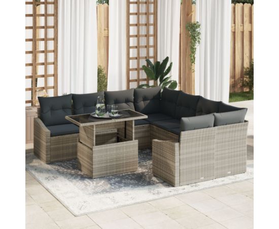 Zestaw sof ogrodowych vidaXL Zestaw 9 Beżowy Rattan, szkło, tkanina Dārza mēbeļu komplekti