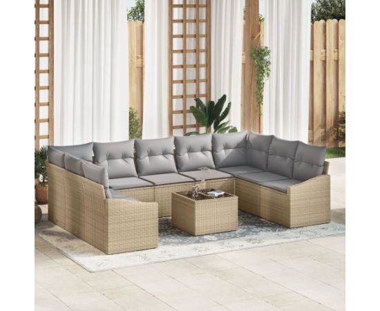 vidaXL Zestaw sofy ogrodowej Zestaw 10-elementowy Beżowy, Szary Dārza mēbeļu komplekti
