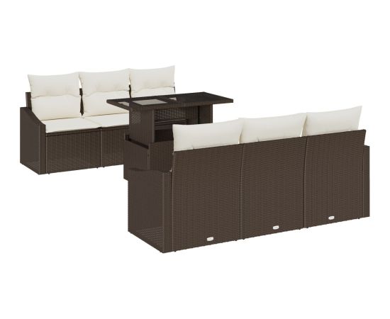 vidaXL Zestaw Sof Ogrodowych Zestaw 7 Brązowy, Kremowy Rattan, Poliester Dārza mēbeļu komplekti