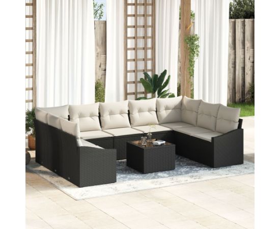 Zestaw sof ogrodowych vidaXL Zestaw 10 Czarna rama, kremowe poduszki Dārza mēbeļu komplekti