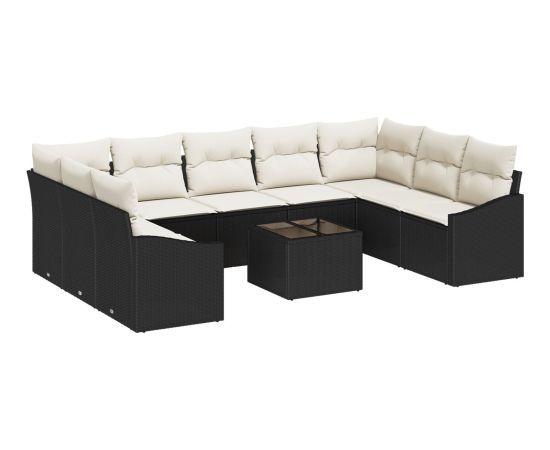 Zestaw sof ogrodowych vidaXL Zestaw 10 Czarna rama, kremowe poduszki Dārza mēbeļu komplekti