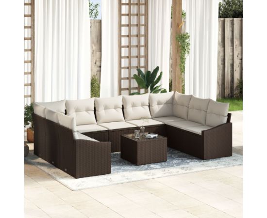 vidaXL Zestaw Sof Ogrodowych Zestaw 10 Kremowy Polirattan Dārza mēbeļu komplekti