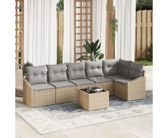 vidaXL Zestaw sofy ogrodowej Zestaw 7 elementów Beżowy PE rattan Dārza mēbeļu komplekti