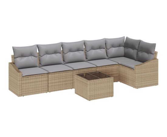 vidaXL Zestaw sofy ogrodowej Zestaw 7 elementów Beżowy PE rattan Dārza mēbeļu komplekti