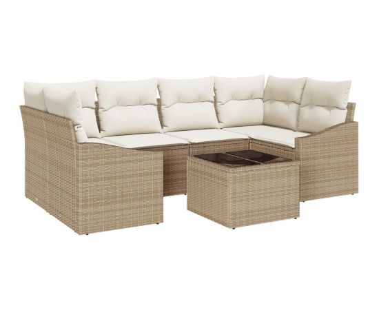 Zestaw Ogrodowy vidaXL 7 Części Beżowy Rattan Dārza mēbeļu komplekti