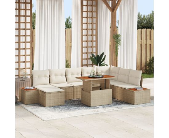 Zestaw sof ogrodowych vidaXL Zestaw 9 Beżowy i kremowy Rattan i poliester Dārza mēbeļu komplekti