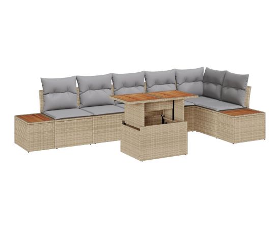 vidaXL Zestaw kanap ogrodowych Zestaw 7-elementowy Beżowy Rattan Dārza mēbeļu komplekti