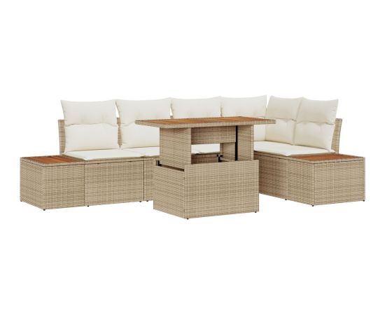 Zestaw sofa ogrodowa vidaXL 6-elementowy Beżowy, Kremowy Rattan, Poliester Dārza mēbeļu komplekti