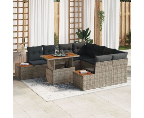 vidaXL Zestaw Sofy Ogrodowej Zestaw 9 Szary Wiklina i Drewno Dārza mēbeļu komplekti