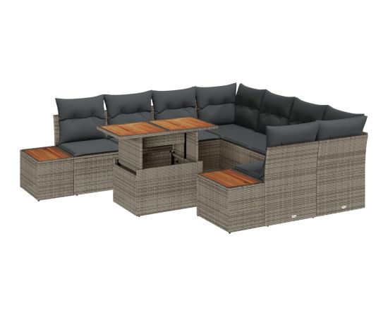 vidaXL Zestaw Sofy Ogrodowej Zestaw 9 Szary Wiklina i Drewno Dārza mēbeļu komplekti