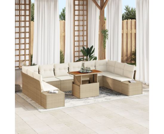 Zestaw Sofa Ogrodowa vidaXL 11-elementowy Beżowy Rattan, Poliester Dārza mēbeļu komplekti