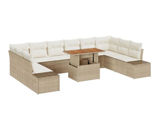 Zestaw Sofa Ogrodowa vidaXL 11-elementowy Beżowy Rattan, Poliester Dārza mēbeļu komplekti