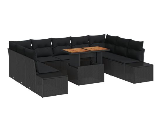 vidaXL Zestaw sof ogrodowych Zestaw 10 Czarny Rattan, Aluminium Dārza mēbeļu komplekti